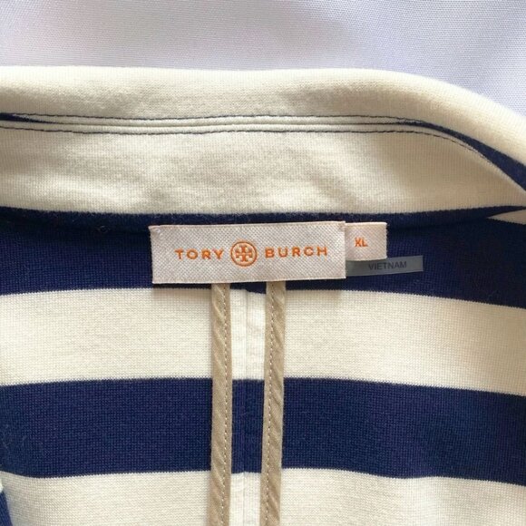 TORY BURCH AUGUSTA NAVY STRIPED NOTCHED LAPEL BLAZER - XL - Picture 7 of 11